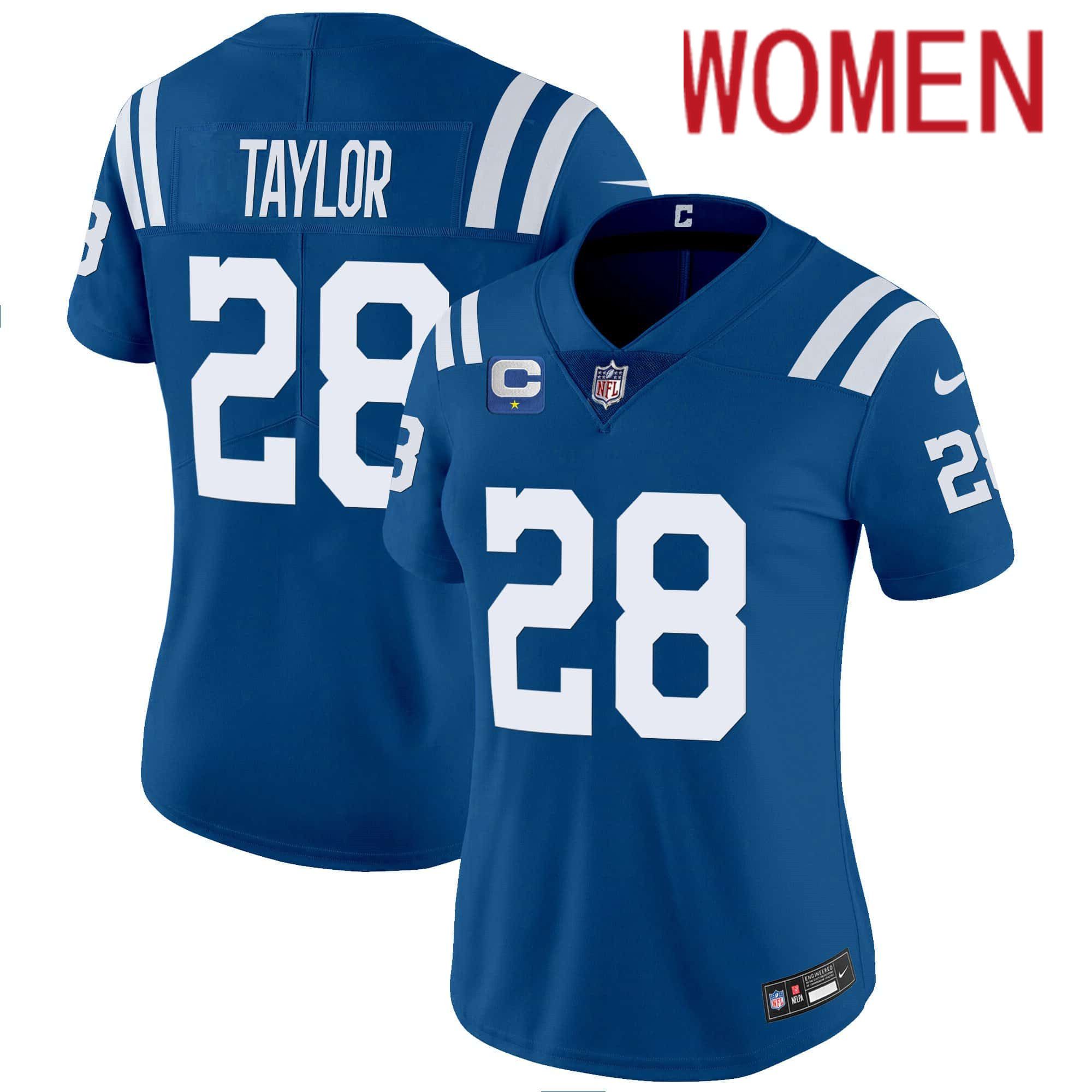 Women Indianapolis Colts #28 Taylor Blue 2024 Nike Vapor Limited NFL Jersey style 1